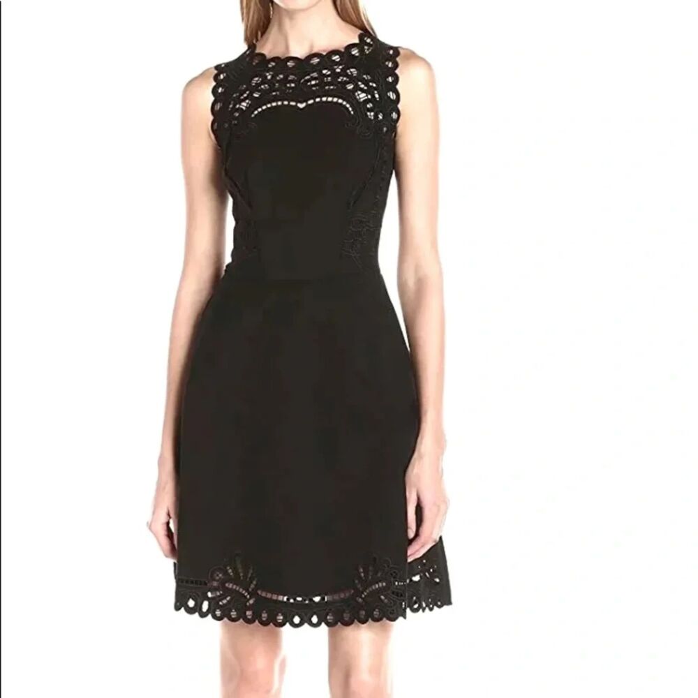 Ted Baker London Black Cut Out Lace Eyelet Fit Flare Dress Size 2